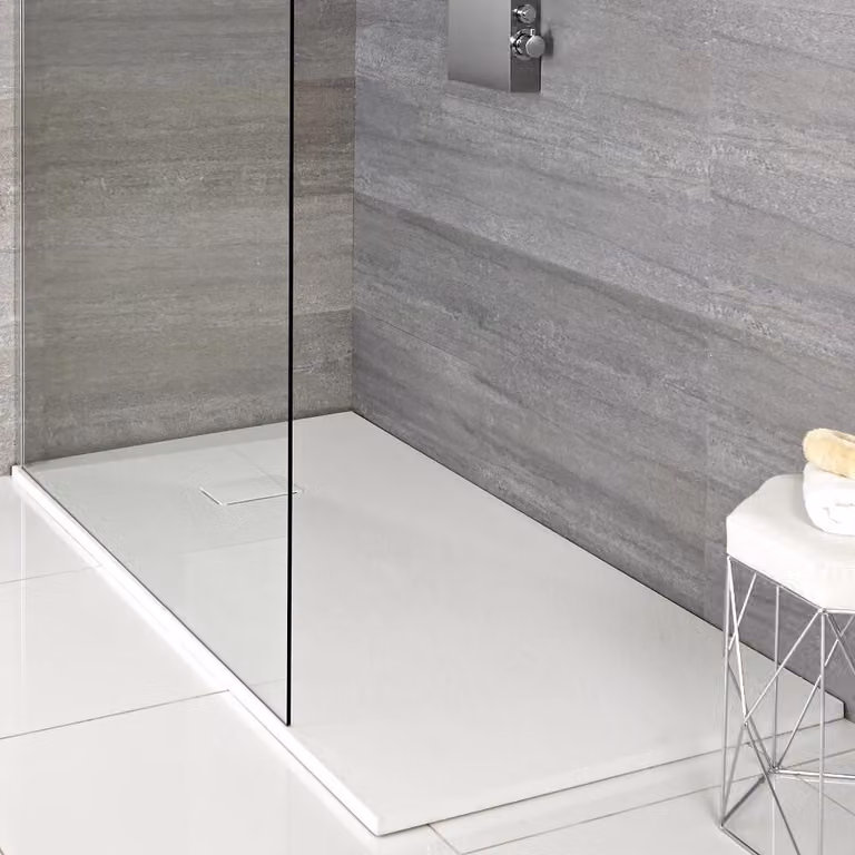 Piatto Doccia Effetto Ardesia Bianco - 900mm x 800mm - senza Kit di Rialzo - Rockwell