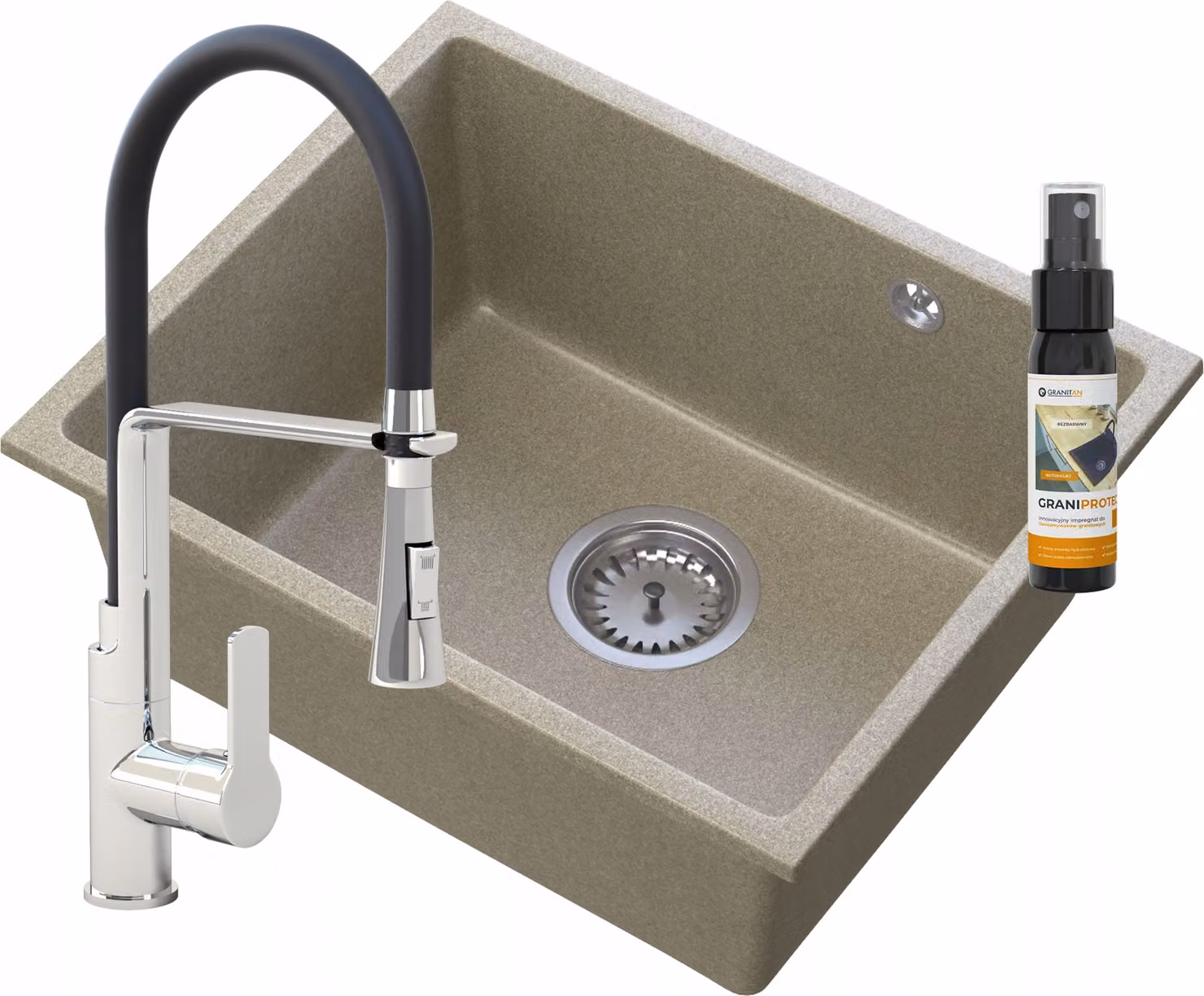 Granitan - Lavello in granito - Lavandino 46x37,5 cm - Lavello marrone - con miscelatore - MANADO