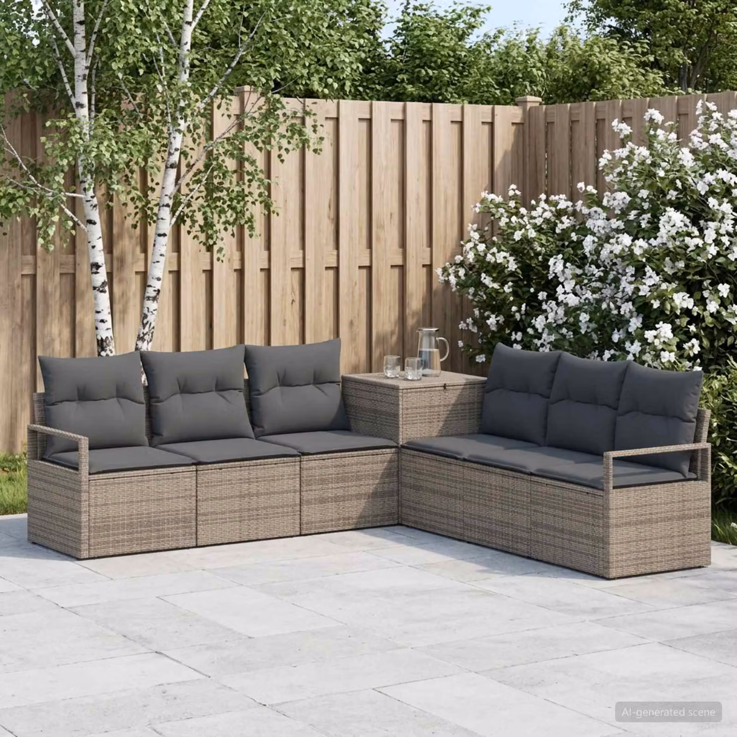 Set di divani da giardino vidaXL a forma di U composto da 7 pezzi in colore grigio e antracite con struttura in metallo e cuscini inclusi