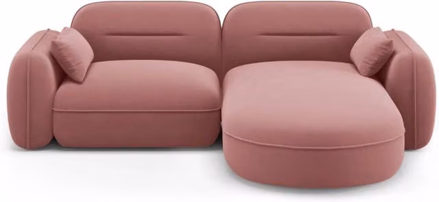 Divano angolare modulare Sydney Cosmopolitan Design a 3 posti in velluto rosa con orientamento destro L/P/H: 230 x 140 x 86 cm
