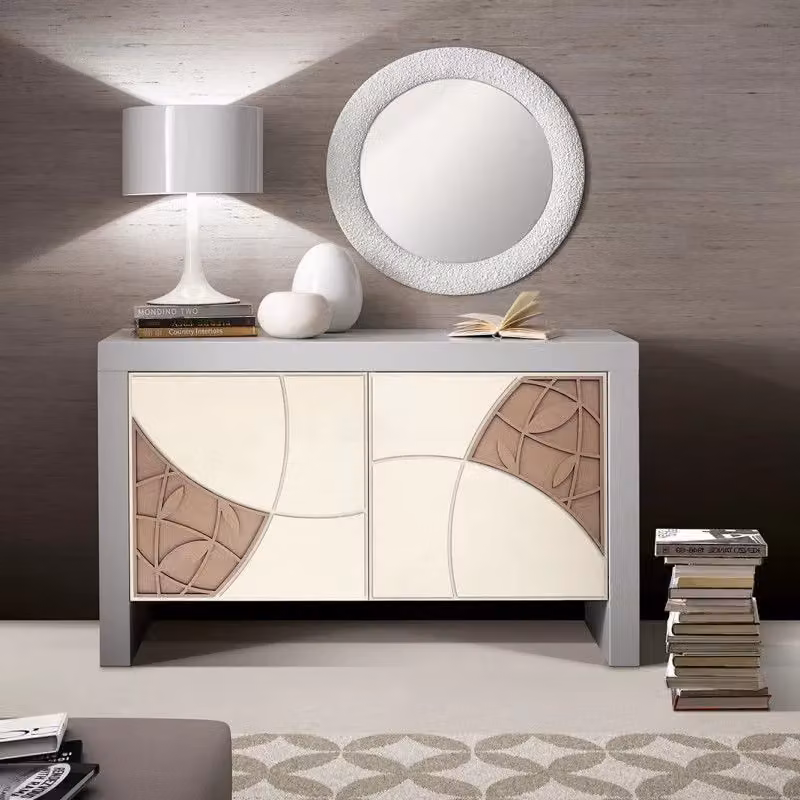 Madia bicolore Mobili 2G in legno massello con decoro a rilievo geometrico L: 142 cm, P: 45 cm, H: 89 cm – 2