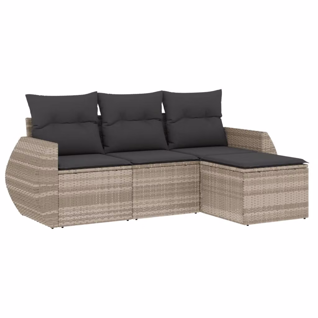 Set Divano da Giardino 4pz con Cuscini Grigio Chiaro Polyrattan