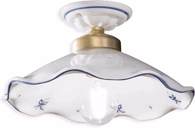 Plafoniera Classica Belluno Ceramica E Ottone Decorato Filo Blu 1 Luce E27