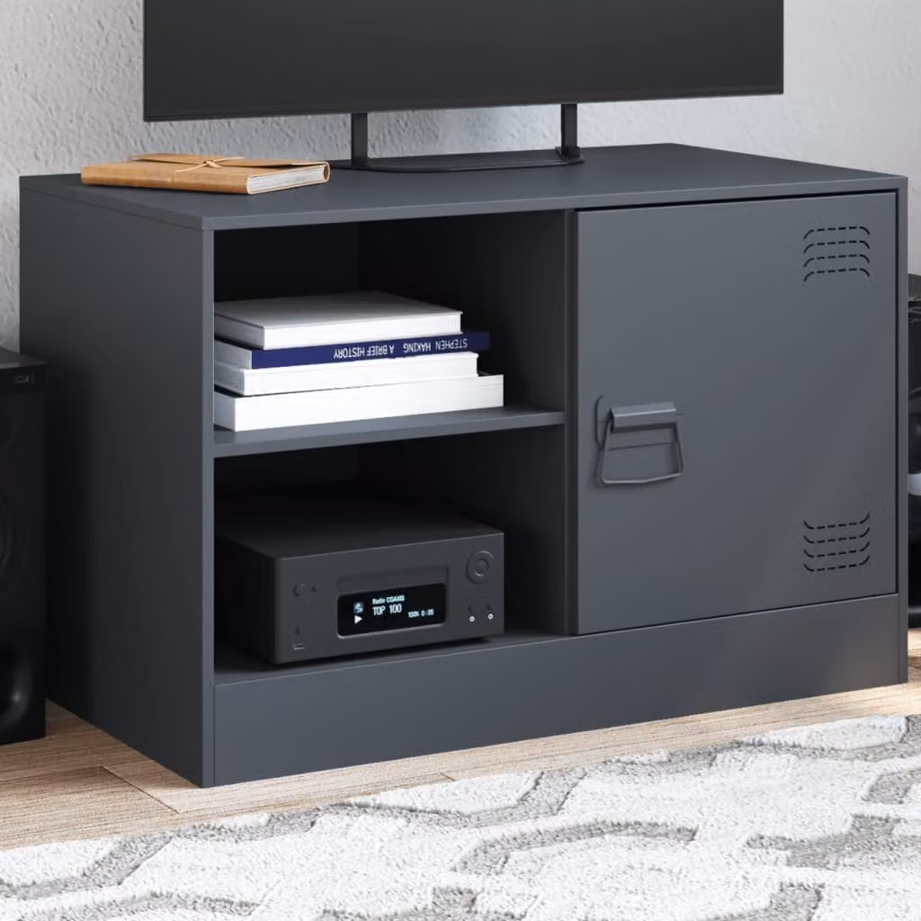 Mobile TV vidaXL in acciaio e MDF, colore antracite, L 67 cm x P 39 cm x H 44 cm
