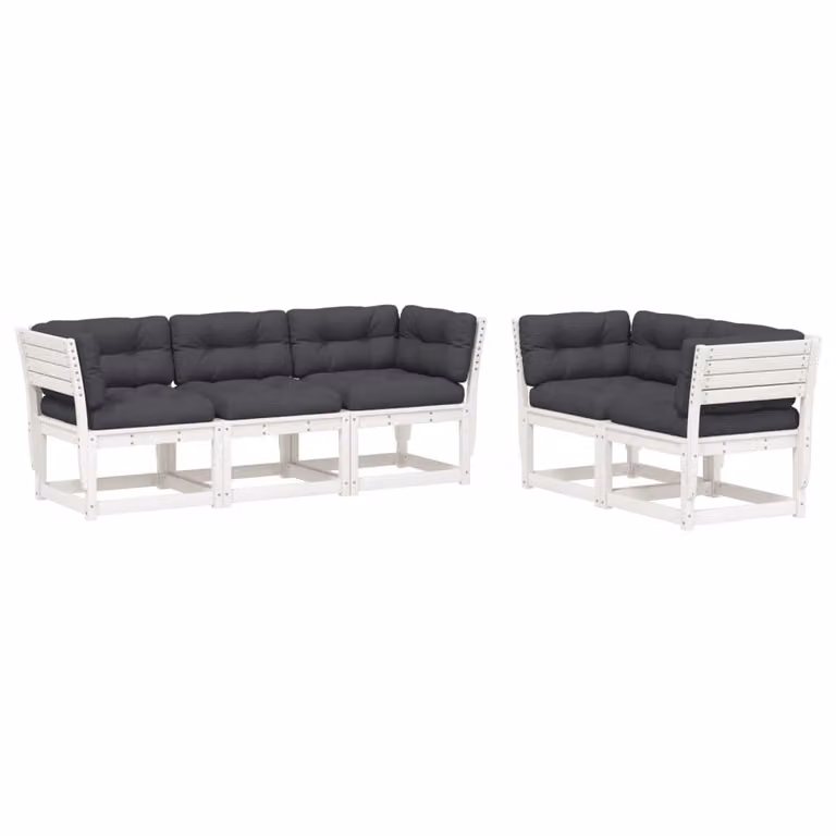 Set Divani Giardino 5pz con Cuscini Bianco Legno Massello Pino