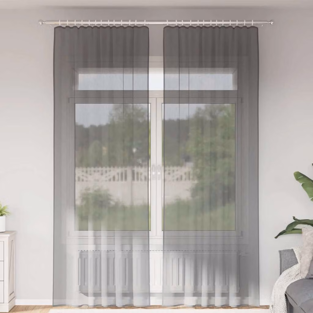 Set di 2 tende in voile semi-trasparenti vidaXL con tasche per asta, colore grigio, L: 140 cm, H: 260 cm