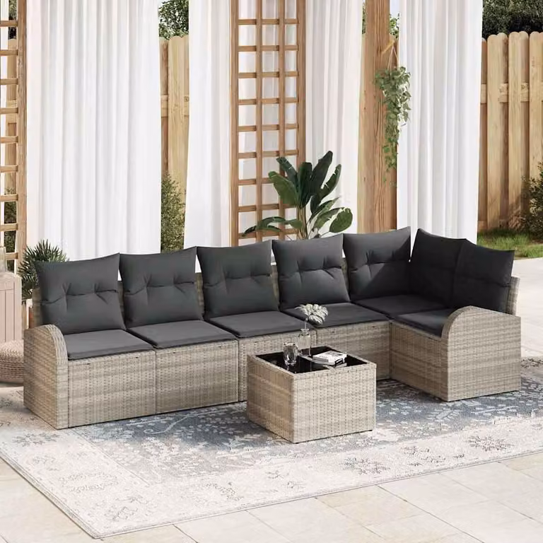 Maison Exclusive - Set Divano da Giardino 7 pcs Grigio chiaro Poly Rattan