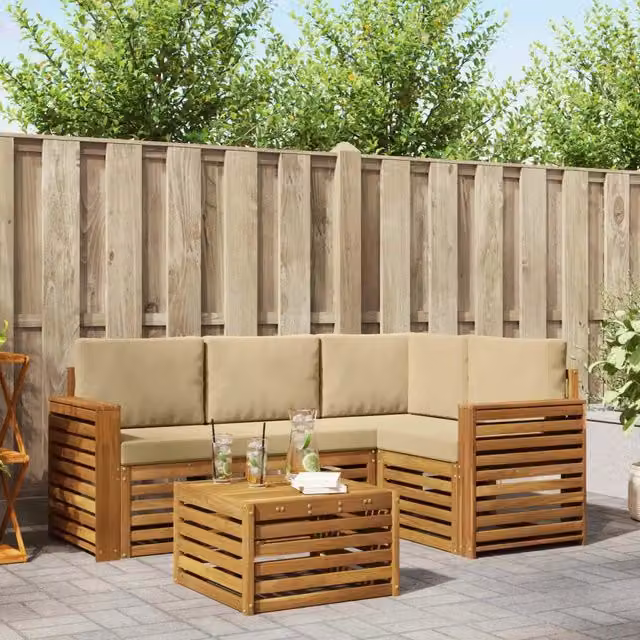 Set di divani da esterno 5 pz Naturale e Beige Poliestere 3374778