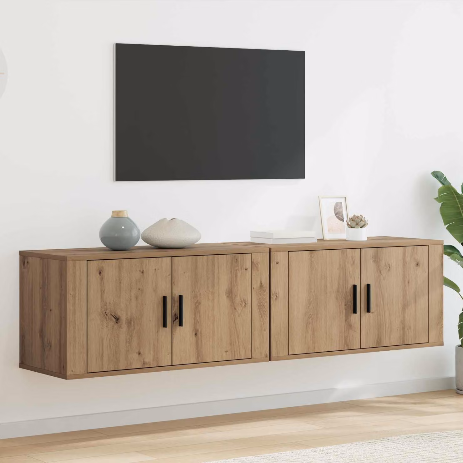 Set di 2 mobili TV da parete vidaXL in stile moderno, colore marrone, L: 80 cm, P: 40 cm, H: 34,5 cm