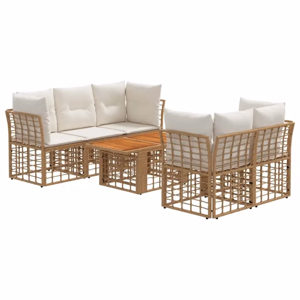 Set Divano da Giardino a L vidaXL in Polyrattan con Tavolino e Cuscini, Colore Naturale e Bianco Crema – 2