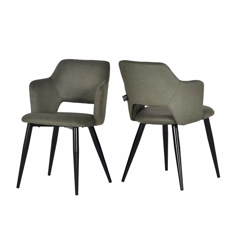 Meubles Cosy - Set da 2 sedie da pranzo in stile scandinavo con braccioli, rivestimento ecologico e seduta imbottita, verde - AKANJI CC
