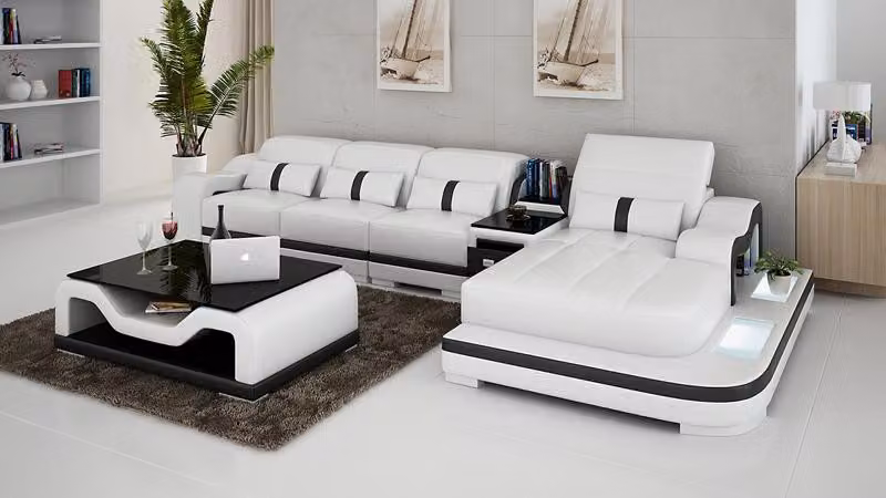 Ecksofa L-Form Bettfunktion Couch Design Polster Leder Eck Modern