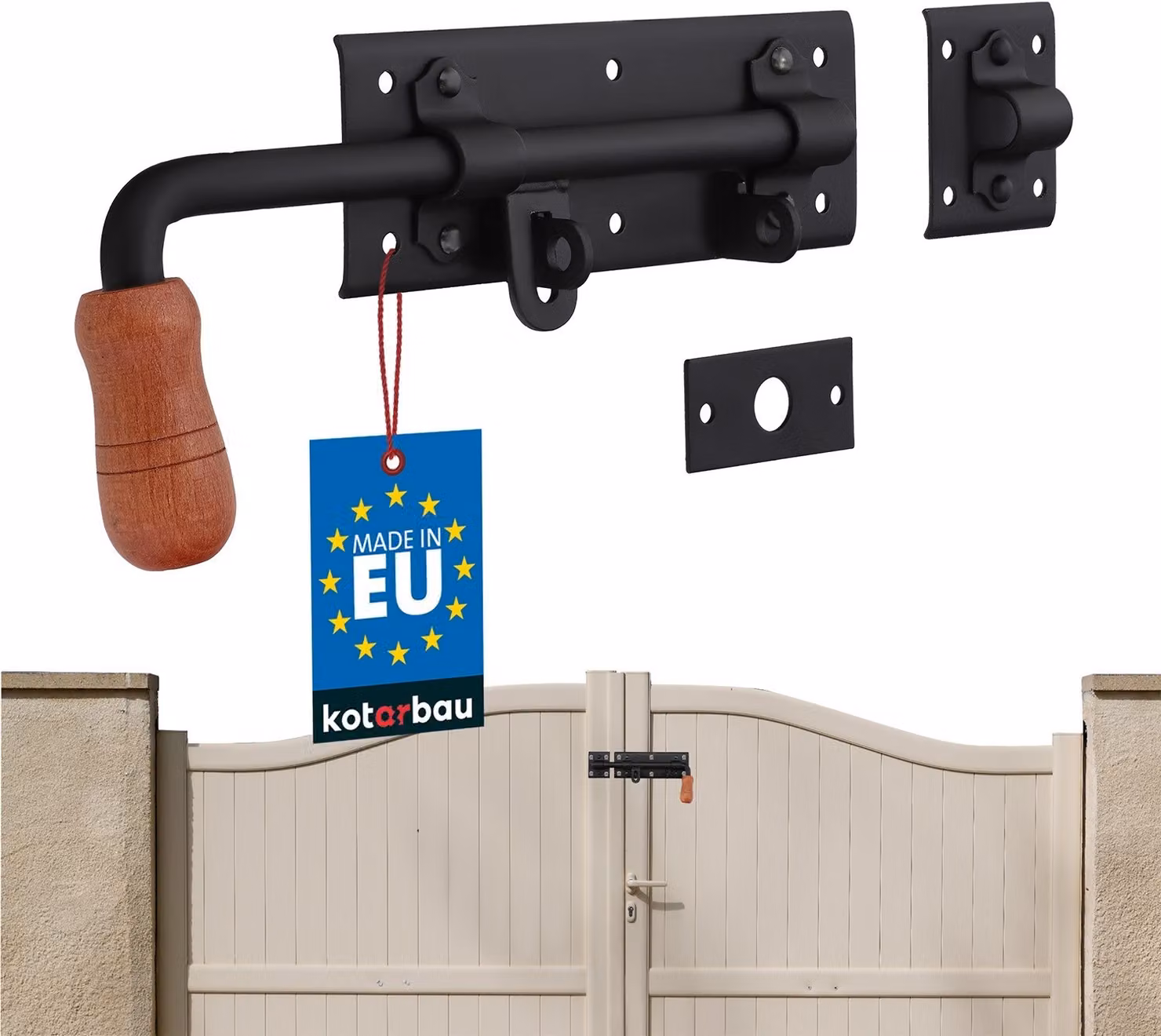 KOTARBAU® Catenaccio 280 mm a sinistra Catenaccio della porta Catenaccio della serratura Catenaccio di scorrimento Verniciato a polvere Serratura del catenaccio Serratura del cancello Nero