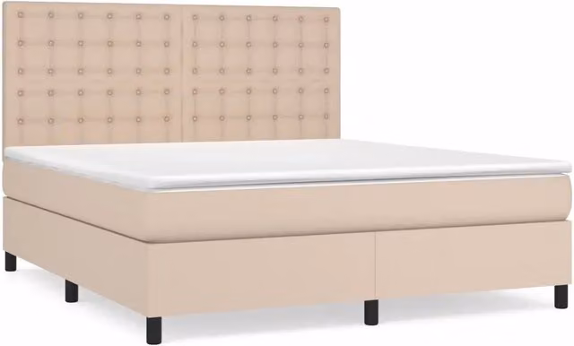 Letto con Giroletto a Molle e Materasso Ibrido vidaXL in Similpelle Beige e Bianco L/P/H: 160 x 200 x 128 cm