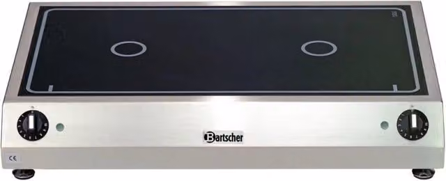 Piano cottura elettrico da appoggio Bartscher 2K6000 GLN in vetroceramica e acciaio inox, colore argento, L: 65,0 cm, P: 45,5 cm, H: 12,0 cm