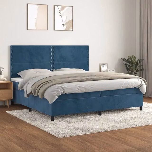 Giroletto a Molle con Materasso Blu Scuro 200x200 cm in Velluto 3142987