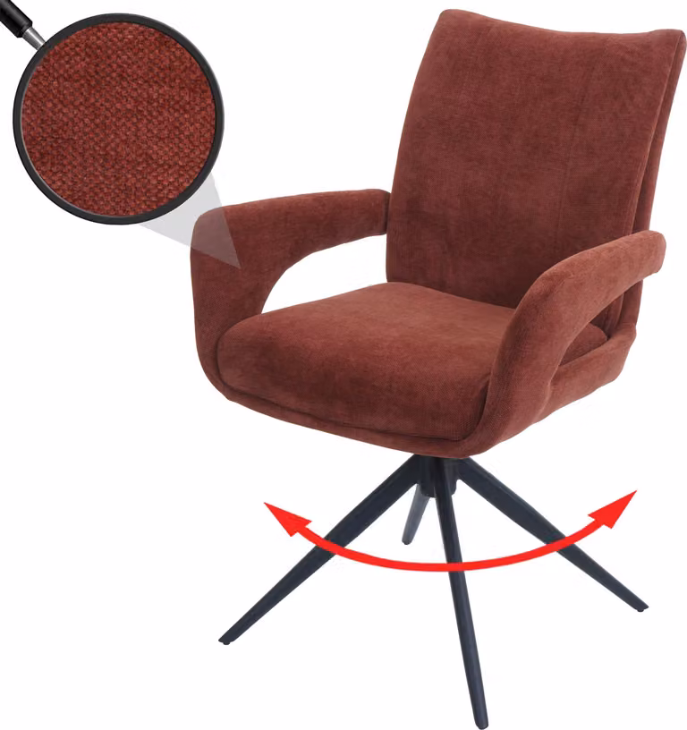 Sedia da pranzo HWC-O78, sedia da cucina, girevole con ritorno automatico, rivestita in tessuto chenille (310g/m²) – colore rosso-marrone