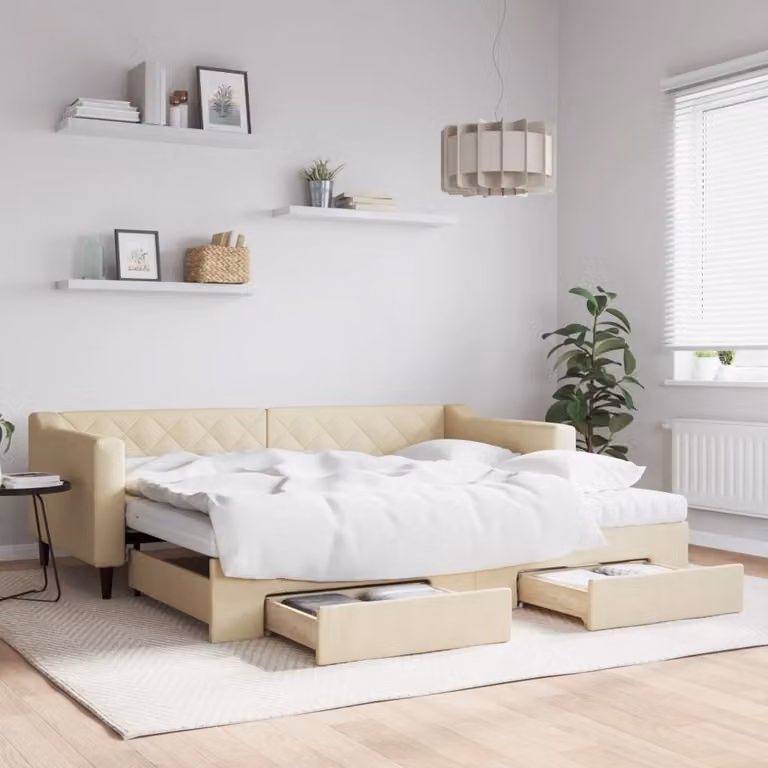 Maison Exclusive - Divano letto estraibile con cassetti, color crema, 90x200 cm, tessuto