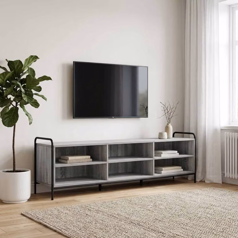 Mobile TV vidaXL moderno in legno e metallo grigio L: 140 cm, P: 39,5 cm, H: 50 cm