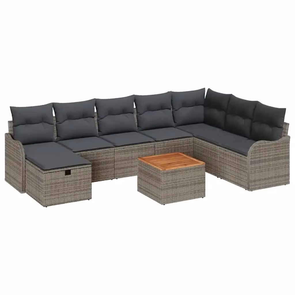 Set Divano da Giardino vidaXL in Polyrattan Grigio con Cuscini e Tavolino da 9 Pezzi – 2