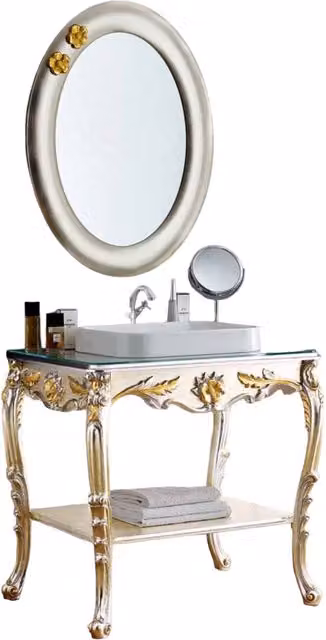 Mobile bagno barocco Mobili 2G in foglia argento platino e dettagli oro L: 85 cm, P: 58 cm, H: 85 cm – 1