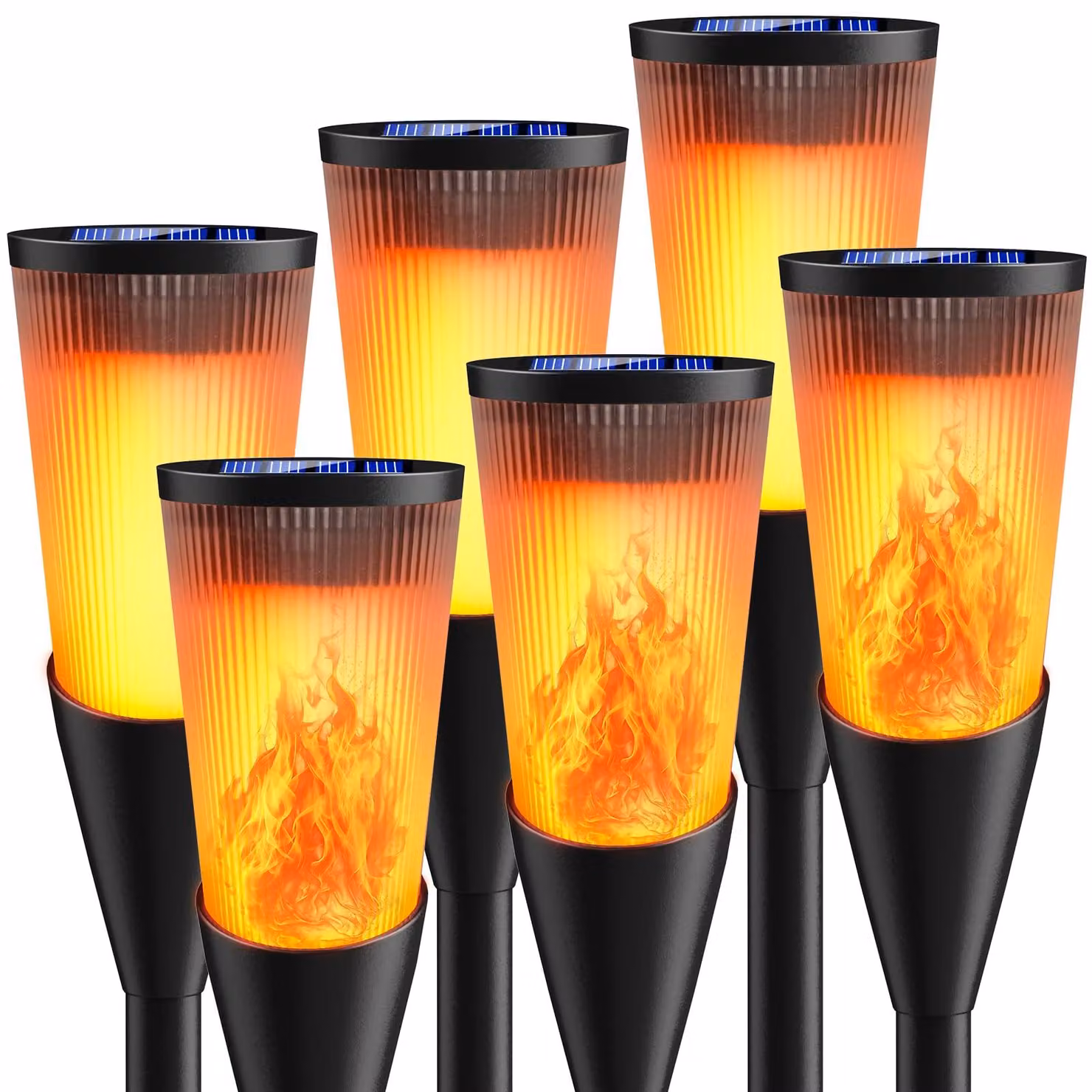 Luci solari da esterno per giardino, set di 6 lanterne solari con fiamma tremolante