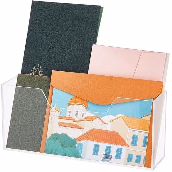 Portaoggetti in acrilico per documenti, con organizer e design trasparente dimensioni 22,9 x 5,8 x 9,9 cm