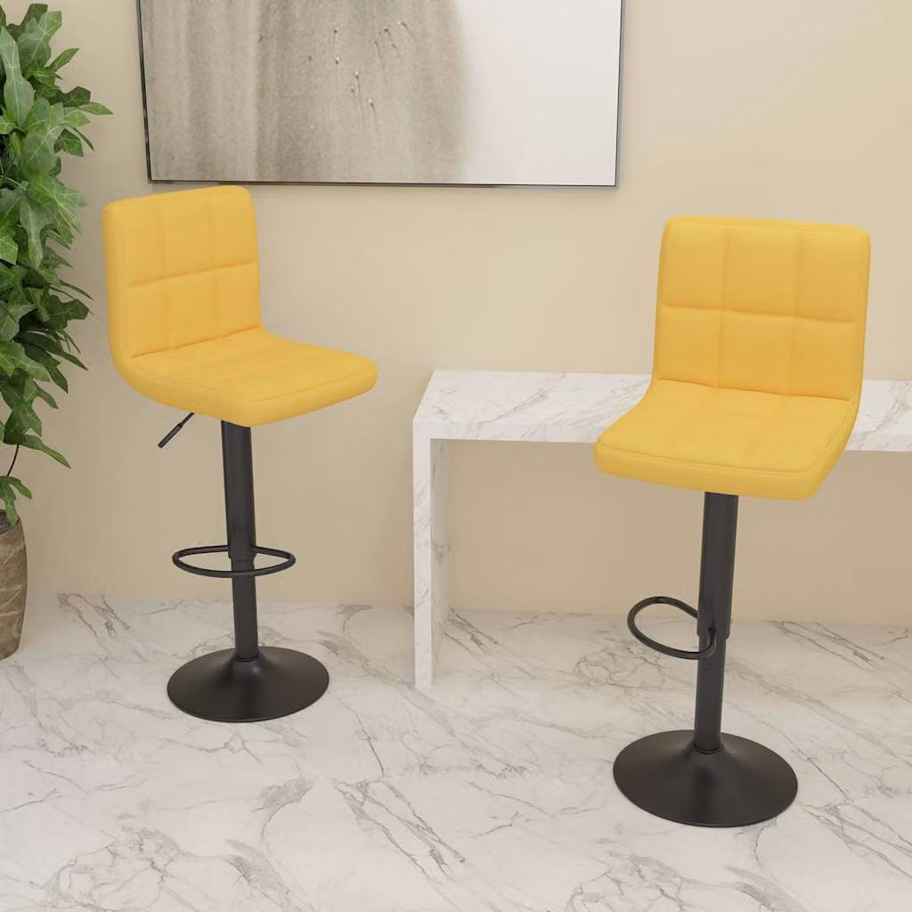Set di 2 sgabelli da bar vidaXL moderni in tessuto giallo con base girevole a 360 gradi