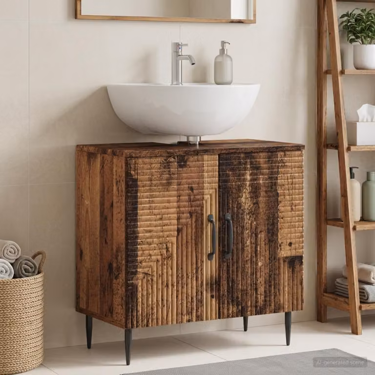 Armadio per lavabo da bagno vidaXL HAARLEM in legno marrone con ante a battente