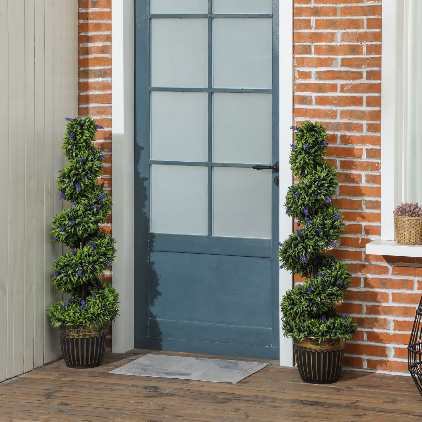 Set di 2 piante artificiali a spirale HOMCOM in PE con vaso incluso, colori verde e blu, Altezza: 115 cm – 2