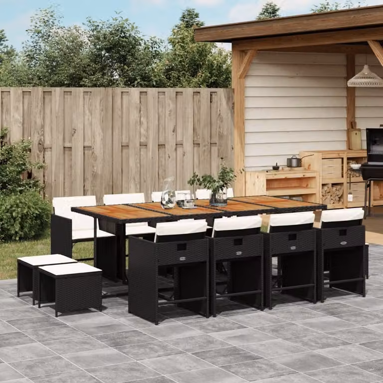 Maison Exclusive - Set da Pranzo da Giardino 13pz con Cuscini Nero in Polyrattan