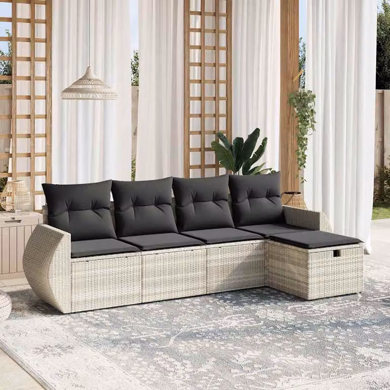 vidaXL Set Divano da Giardino a L 5pz con Cuscini Grigio Moderno in Polyrattan e Acciaio