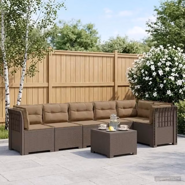 Divano da Giardino 6 Posti con Cuscini Aspetto Rattan PP 3444136