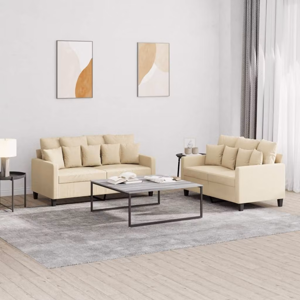 Maison Exclusive - Set divano a 2 posti con cuscini in tessuto color crema