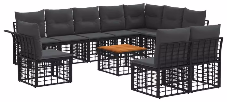 Set di divani da esterno 11 pcs Nero e Grigio scuro Poliestere
