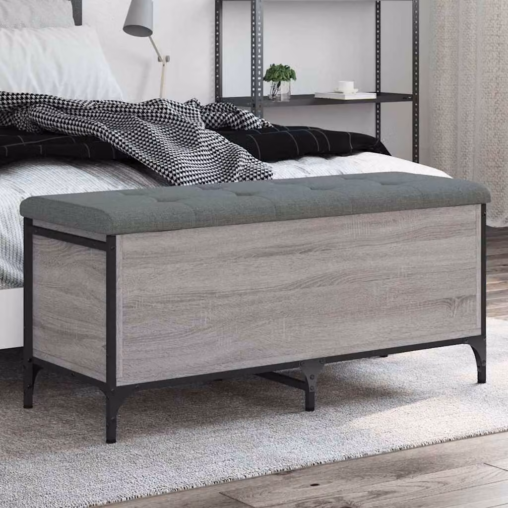 Panca portaoggetti vidaXL moderna in legno e metallo con tessuto grigio, L: 102 cm, P: 42 cm, H: 45 cm