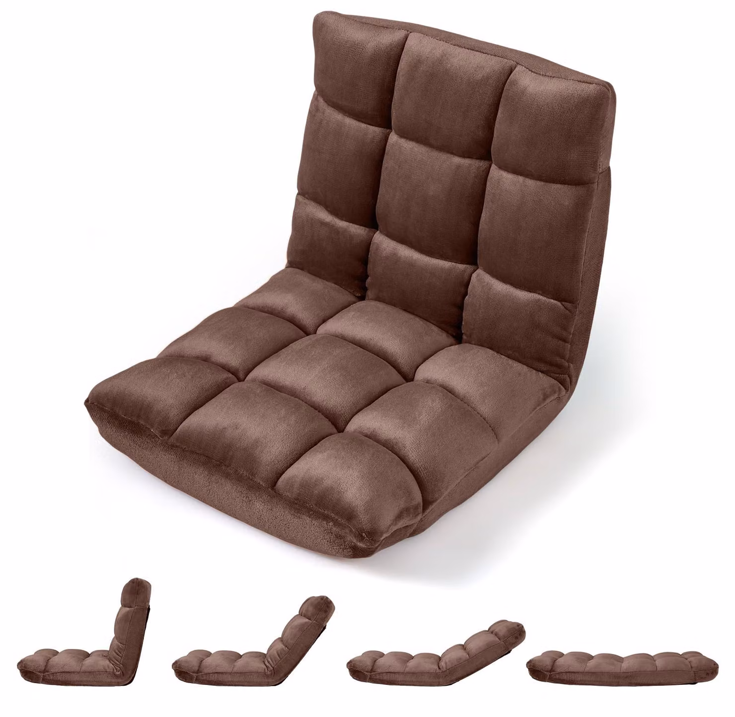 Sedia da pavimento COSTWAY con schienale regolabile, poltrona da pavimento imbottita, cuscino da pavimento pieghevole, sedia per la meditazione, poltrona relax, cuscino lombare, color marrone caffè