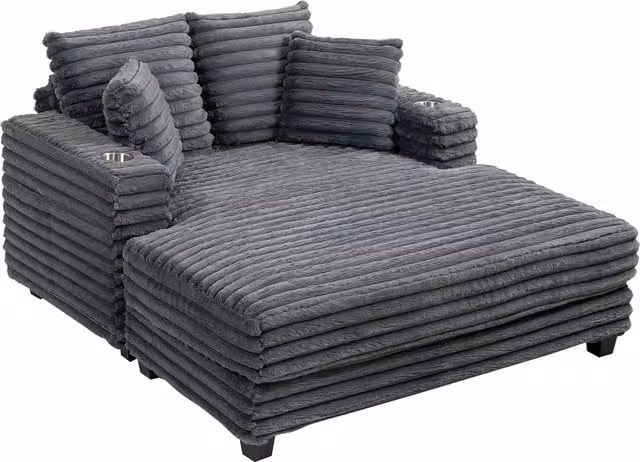 Chaise Longue HOMCOM a 2 Posti con Funzione Divano Letto e Portabicchieri, Grigio, L/P/H: 134 x 151 cm
