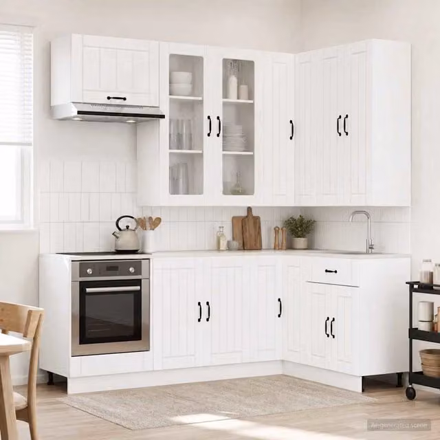 Unità Cucina Moderna LUCCA vidaXL in 8 Pezzi Bianco Opaco con Ante in Vetro e Mensole Interne