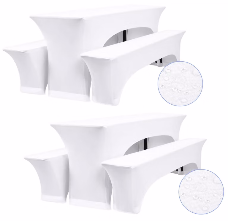 Omgoods - Set di 3 copritavoli elastici bianchi per tavoli da picnic, dimensioni 220x50 cm