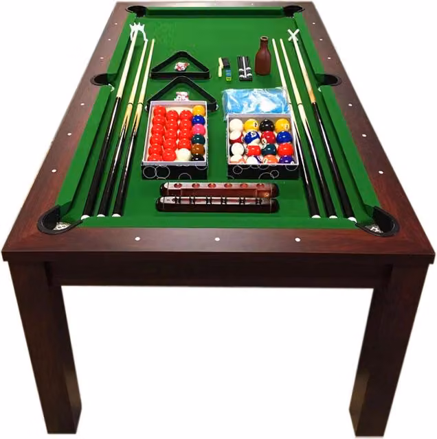 Tavolo da biliardo Green Star da 7 piedi convertibile, colore verde e marrone, con piano pieghevole in MDF laminato, L: 210 cm, P: 121 cm, H: 80 cm