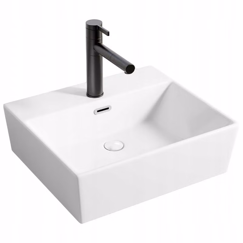 Lavabo in Vetroceramica con piano bianco rettangolare, dimensioni 40 x 30 cm