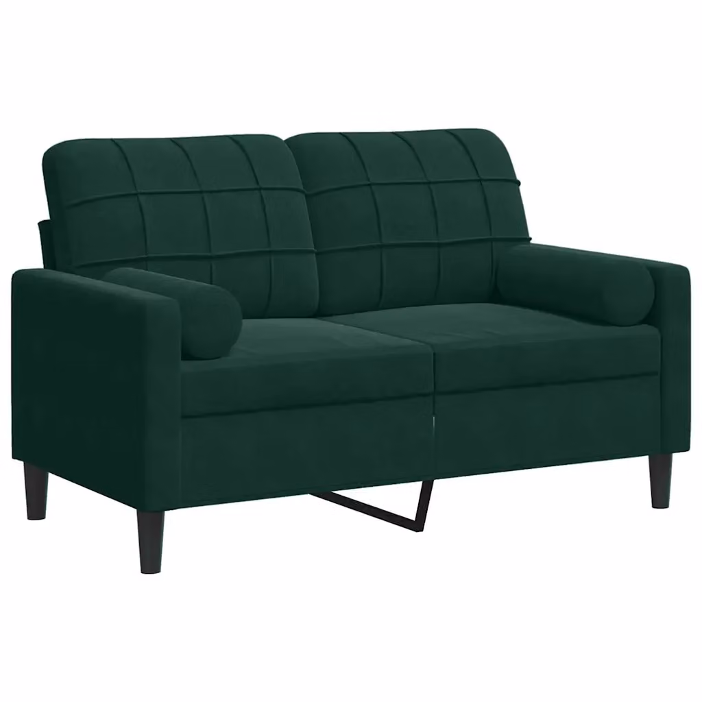 Divano a 2 posti moderno vidaXL in velluto verde con cuscini e coperture rimovibili L: 137 cm, P: 80 cm, H: 77 cm – 2