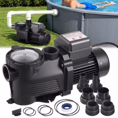Pompa per filtrazione piscina fuori terra VEVOR 550W 14000 L/h con cestello filtrante nera