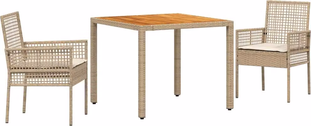 Set da Pranzo per Giardino 3 pcs Beige polyrattan