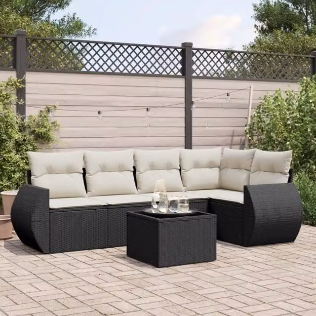 Set Divano da Giardino 6 pz con Cuscini Nero in Polyrattan 3253673