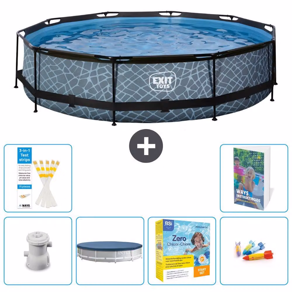 Piscina a sfioro "Exit Pool Rund" - Design effetto pietra - 360x76 cm - 5 pezzi - Modello S231