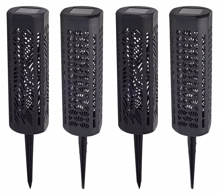 Lampade solari, confezione da 4, dimensioni 6x6x20 cm, colore nero, ricaricabili