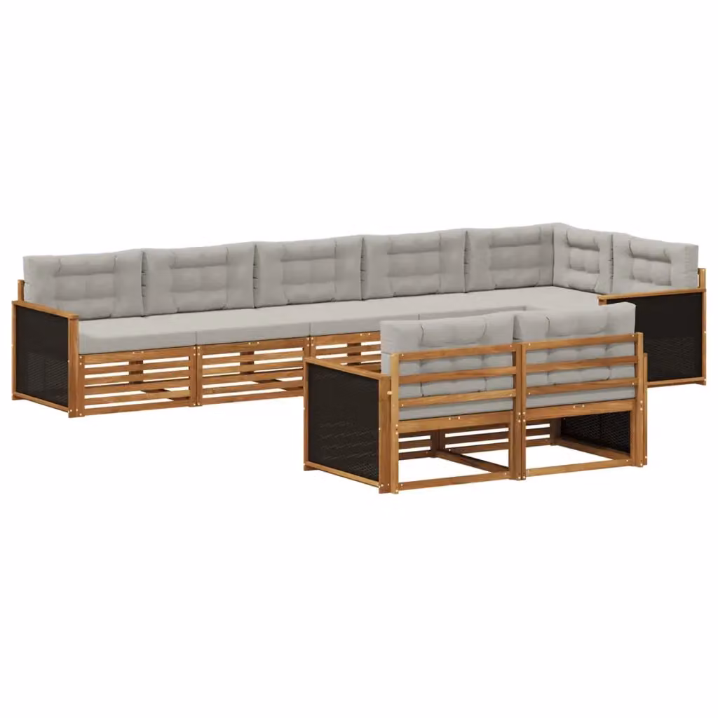 Set di divani da esterno a L vidaXL in legno di acacia con cuscini, 8 pezzi, Beige e Grigio – 2