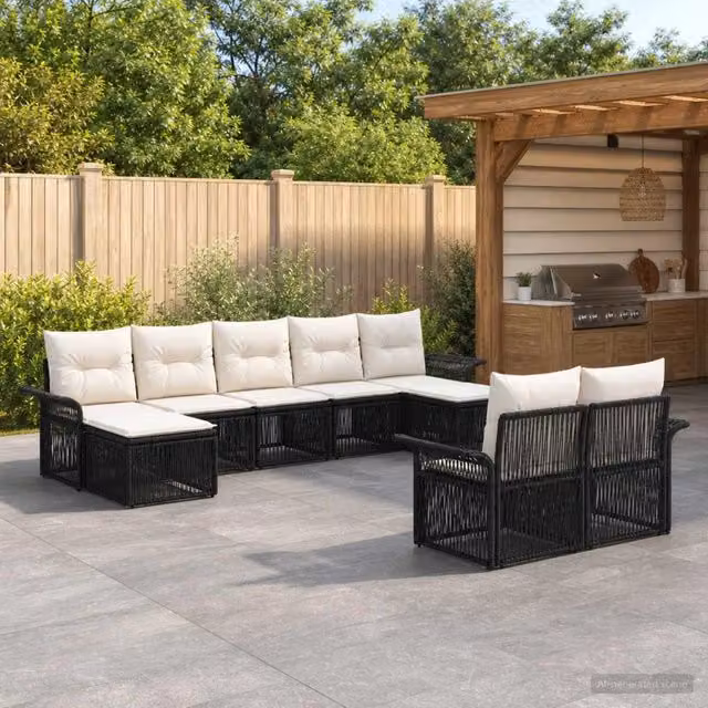 Set Divano da Giardino 9 pz Nero polyrattan 3434956